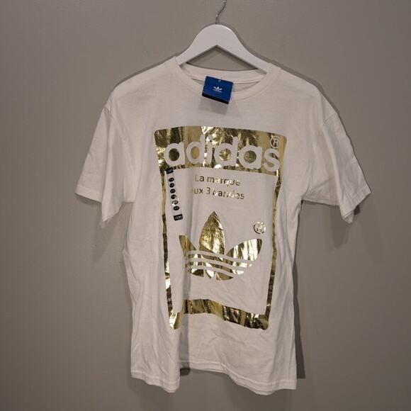 Adidas ADI SuperStar OG White/Gold Metallic T-Shirt Authentic Classic - Size M - Picture 1 of 5